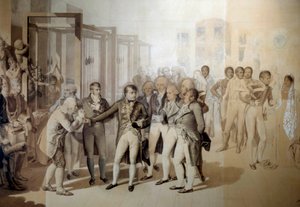 Napoleon Bonaparte, Erster Konsul, besucht die Samtfabrik der Gebrüder Sevene in Rouen, November 1802