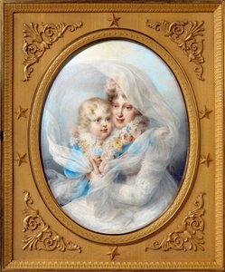 Porträts von Kaiserin Marie Louise (1791-1847) und König von Rom, Napoleon II., Herzog von Reichstadt (1811-1832), Sohn von Kaiser Napoleon I. (1769-1821). Gemälde von Jean-Baptiste Isabey (1767-1855) 1814 von Jean Baptiste Isabey