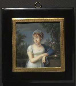 Porträt einer Frau an einer Balustrade, 1804 von Jean Baptiste Jacques Augustin