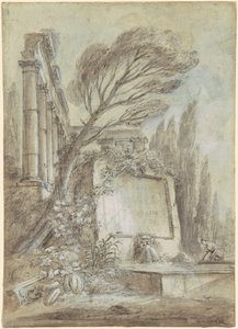 Architektonische Fantasie römischer Ruinen mit Inschriftentafel von Jean Baptiste Lallemand