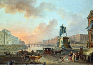 Ansicht der Monnaie, der Pont Royal und des Louvre vom Pont Neuf um 1775. Gemälde von Jean Baptiste Lallemand (1710-1803) 1775. Paris, Musée Carnavalet