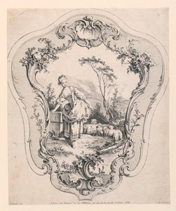 Rocaille-Panel, mit Szene einer Schäferin