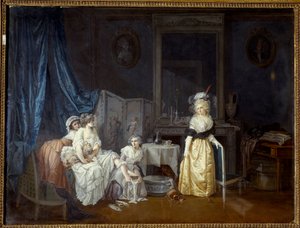 Die Toilette: Eine junge Frau wird von ihren Dienerinnen beim Baden unterstützt. Gemälde von Jean Baptiste Mallet von Jean Baptiste Mallet