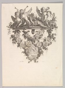 Vignette mit Sphinxen und Putti
