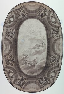 Zeichnung, Entwurf für die bemalte Dekoration der Decke eines Saals (Bemalte Ovale Decke), 1761