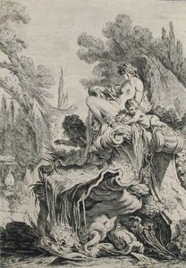 Brunnen mit einer Nymphe, die auf einer Muschel sitzt