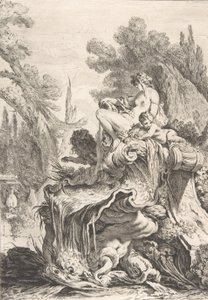 Die sitzende Nymphe Une fontaine avec une naïade assise sur une conque, ca. 1740