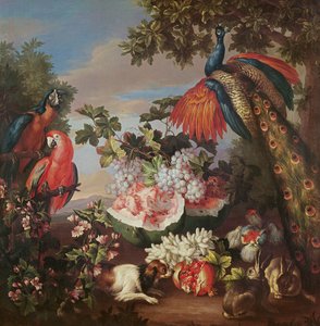 Früchte und exotische Vögel in einer Landschaft von Jean Baptiste Monnoyer