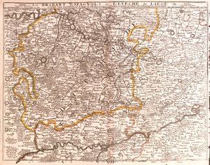 Karte von Spanisch Brabant (Flämisch und Wallonisch Brabant) und dem Bistum Lüttich (Belgien) (Gravur)