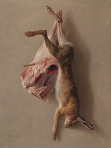 Ein Hase und ein Lammbein von Jean Baptiste Oudry