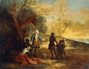 Aus den vier Teilen der Welt - Afrika: Ein europäischer Händler handelt mit einem schwarzen Häuptling, 1724 von Jean Baptiste Oudry