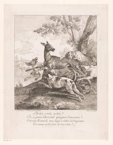 Hirsch von Jagdhunden überfallen (Jagdszenen)