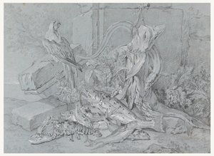 Stillleben mit Fisch und Papagei von Jean Baptiste Oudry