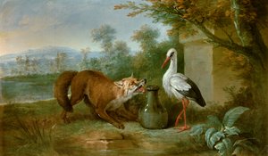 Der Fuchs und der Storch. Illustration zur Fabel von Jean de La Fontaine. Gemälde von Jean Baptiste Oudry. Metz, Museum der Schönen Künste