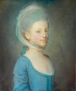 Porträt einer jungen Frau mit einem gestreiften Gazeschal von Jean Baptiste Perronneau