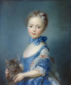 Porträt des jungen Mädchens mit der Katze. Pastellgemälde von Jean-Baptiste Perronneau (1715-1783)