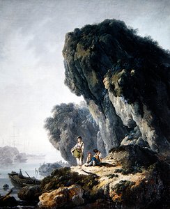 Eine Küstenlandschaft mit Figuren auf einem Felsen von Jean Baptiste Pillement