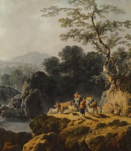 Ein Flusstal mit Hirten und Reisenden von Jean Baptiste Pillement