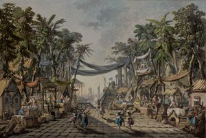 Marktszene in einem imaginären orientalischen Hafen von Jean Baptiste Pillement
