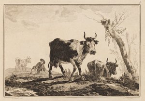 Tafel 5, "Cahier de Six Feuilles de Boeufs et Vaches" von Jean Baptiste Pillement