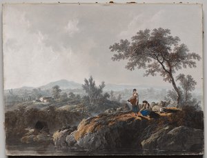 Hirten in einer Landschaft von Jean Baptiste Pillement
