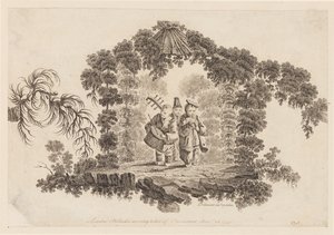 Drei Figuren, die Musikinstrumente spielen, aus "Recueil de Plusieurs Jeux d