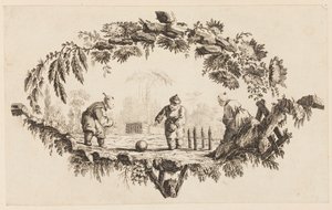 Drei Figuren spielen mit einem Ball, aus "Recueil de Plusieurs Jeux d