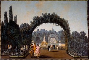 Ansicht der Gärten von Benfica in Lissabon 1785, Gemälde von Jean Pillement