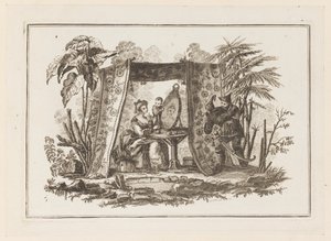 Frauen, die in den Spiegel schauen, aus "Nouveau Cahier de Six Feuilles De Différents Sujets Chinois Historiés"