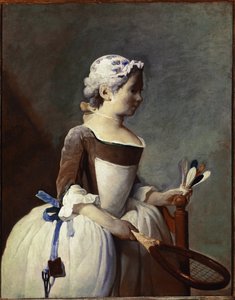Mädchen mit Schläger und Federball von Jean Baptiste Simeon Chardin
