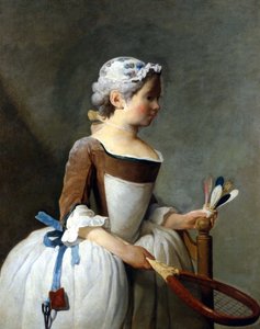 Junges Mädchen mit Schneeschuh und Lenkrad, Jean Baptiste Siméon Chardin, Uffizien, Florenz. von Jean Baptiste Simeon Chardin