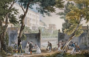 Eine Villa: Treffenszene des Adels - Gravur von Jean-Baptiste Thomas (1791-1833), um 1820 von Jean Baptiste Thomas