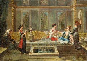 Armenisches Interieur mit einem Sultan und seinem Favoriten von Jean Baptiste Vanmour