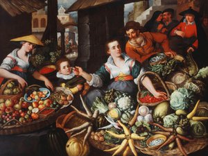 Ein Obst- und Gemüsestand auf einem Stadtmarkt von Jean Baptiste de Saive