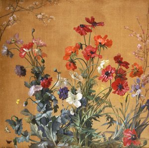 Mohnblumen, Schwertlilien und Blüten
