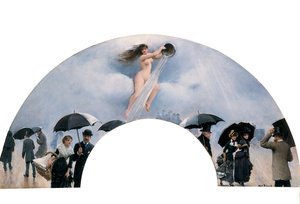 Eine Allegorie des Regens, gemalt als Fächer von Jean Beraud