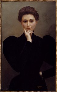 Meditation. Eine nachdenkliche junge Frau in Belle-Époque-Mode. Gemälde von Jean Béraud von Jean Beraud