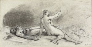 Sitzende nackte Frau mit schlafendem nackten Mann (recto); weiblicher Torso von hinten gesehen (verso) von Jean Beraud