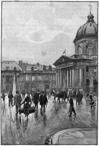 Pariser Szene im 19. Jahrhundert: das linke Ufer mit dem Institut de France. Gravur von Florian nach einem Gemälde von Béraud. Spätes 19. Jahrhundert. In „Die Hauptstädte der Welt: Paris“. von Jean Beraud