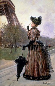 Frau vor dem Eiffelturm von Jean Beraud
