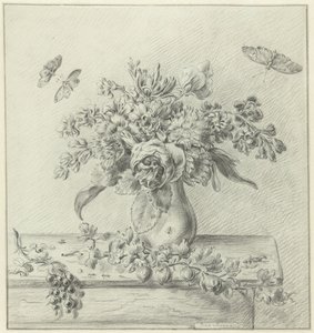 Stillleben mit Blumenarrangement, Früchten und Insekten