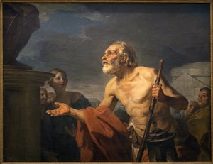 Diogenes bittet Statuen um Almosen. (Sinope Diogenes genannt der Zyniker, um 413-um 327 v. Chr.)