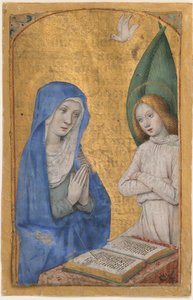 Manuskriptblatt mit der Verkündigung aus einem Stundenbuch, Französisch, ca. 1485-90 von Jean Bourdichon