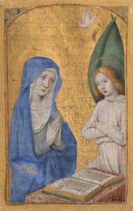 Manuskriptblatt mit der Verkündigung aus einem Stundenbuch, ca. 1485-90 von Jean Bourdichon