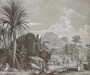Aufbruch zu einem Spaziergang, Tapetenpaneel aus der Serie "Paul et Virginie", von Dufour & Cie, um 1823 von Jean Broc