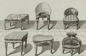Tabourets, Bidets de Toilette, Marchepied, veröffentlicht Mitte der 1770er Jahre (Kupferstich auf Büttenpapier) von Jean Charles (after) Delafosse