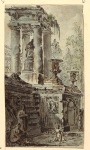Architektonische Fantasie mit badenden Figuren von Jean Charles Delafosse