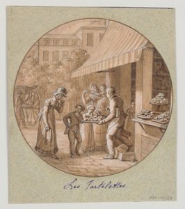 Entwurf für einen bemalten Porzellanteller, Les Tartelettes (Kleine Törtchen) für den Service des Objets de Desserts (Dessertservice) von Jean Charles Develly