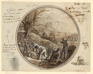 Entwurf für einen bemalten Porzellanteller, Schneiden und Arbeiten im Weinberg, 1819–20