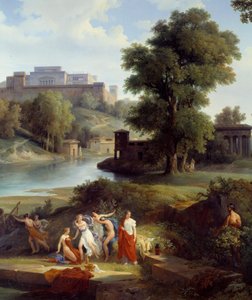 Odyssee von Homer: „Odysseus sieht Nausikaa, die Tochter des Königs Alkinoos, mit ihren Gefährtinnen Ball spielen“ (Detail). Gemälde von Jean Charles Remond (1795-1875) 1830 Nantes, Musée des Beaux-Arts von Jean Charles Joseph Rémond